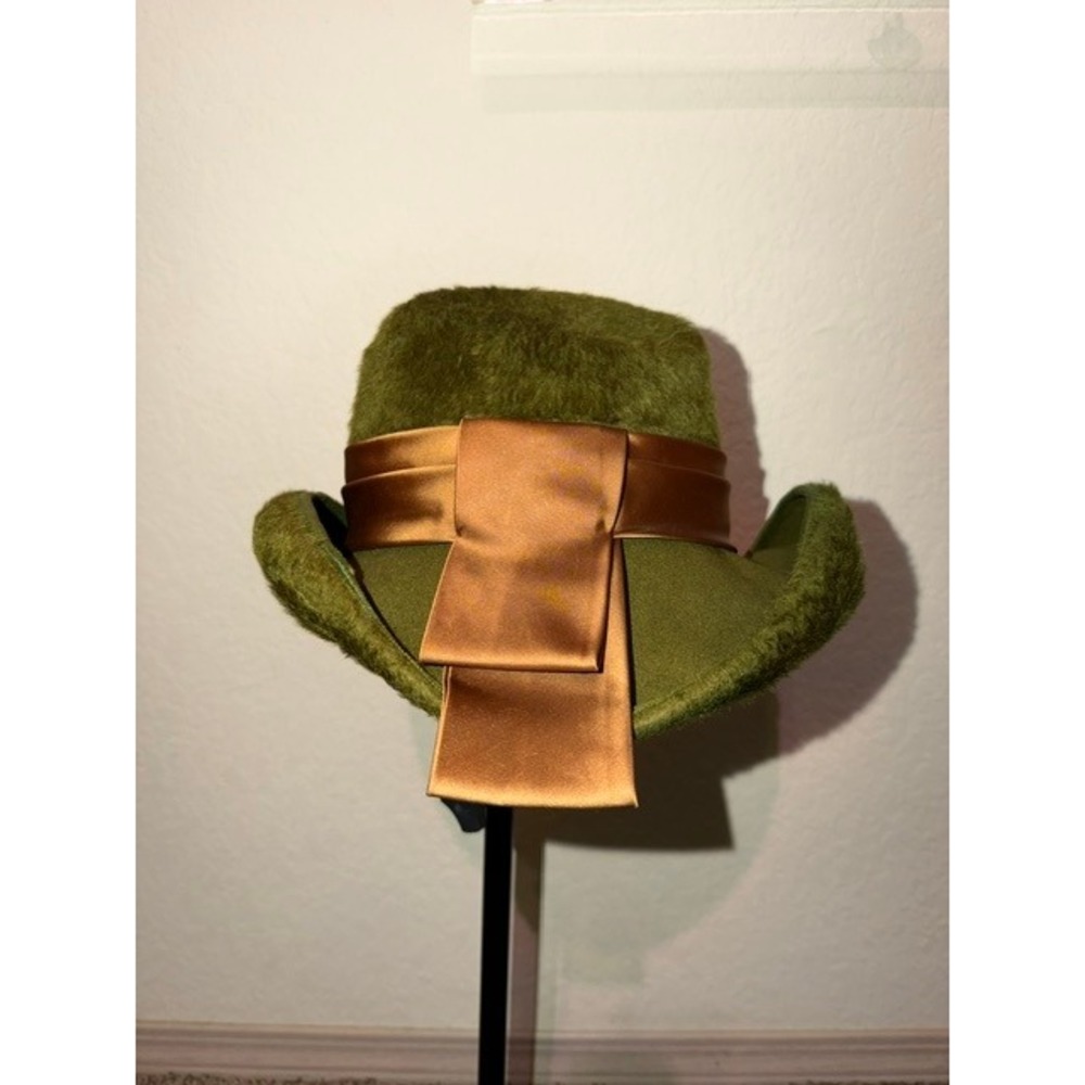 Vintage Elysees Original Green Faux Fur Wool Hat La Vienne Austria Satin Bow